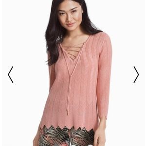 White House Black Market Lurex Lace-Up Sweater